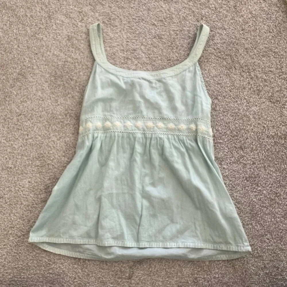Old Navy Baby Blue Y2K Babydoll Embroidered Front-Tie Top - Picture 5 of 8